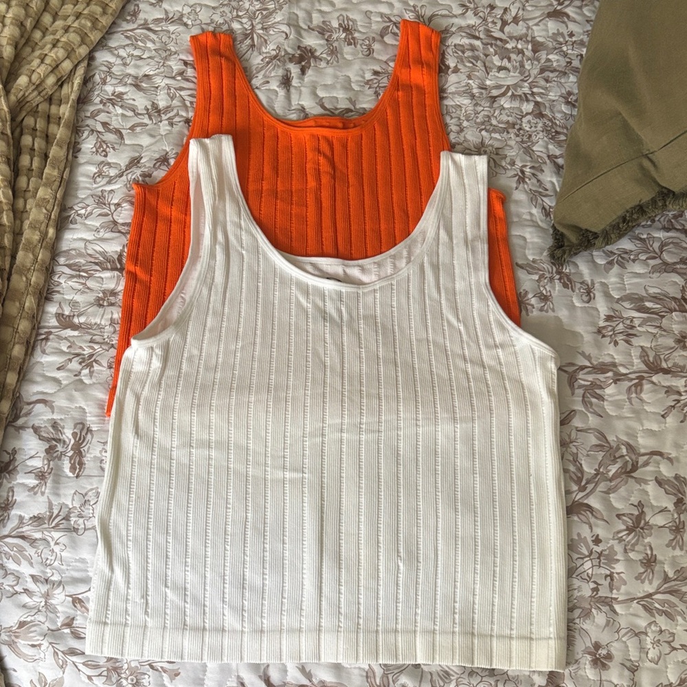 Orange and White Ribbed Tank Tops